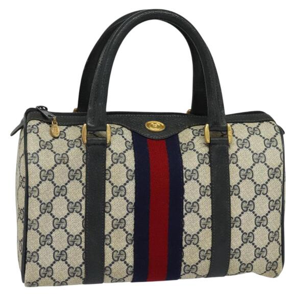 GUCCI GG Supreme Sherry Line Boston Bag Pvc Navy Gold Red 40 02 006 - Picture 1 of 16